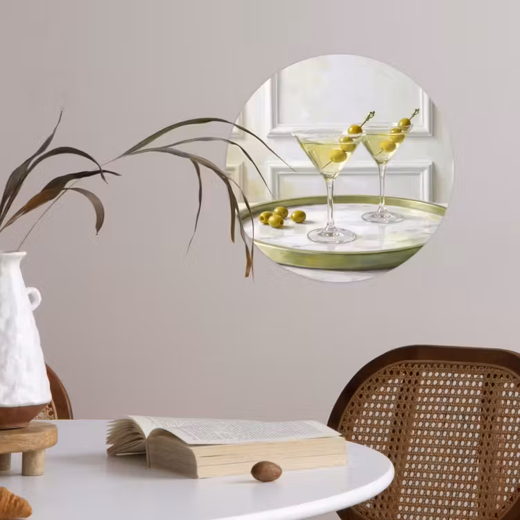 Drank - Martini - Olijven - Modern - Wit Wandcirkel behangsticker klein -sfeer3