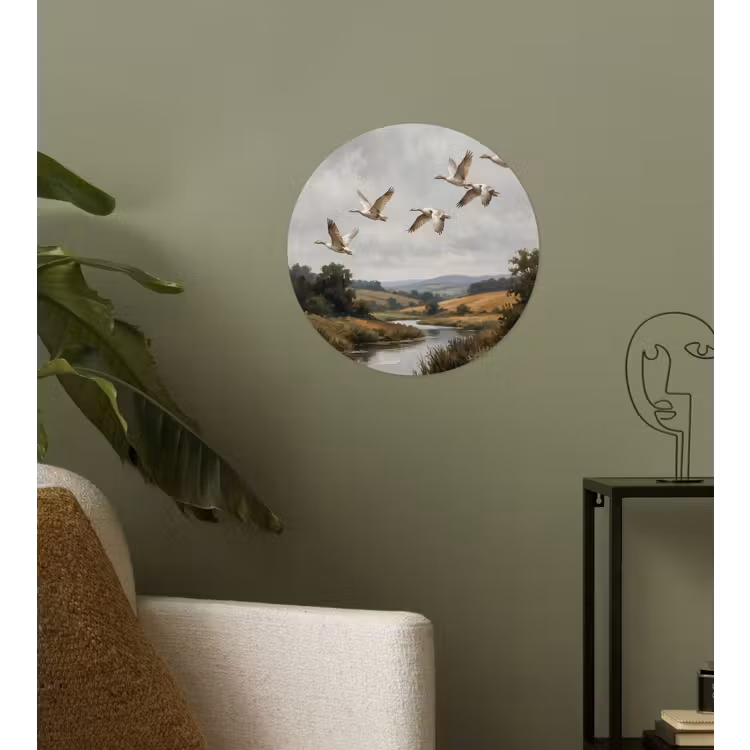 Eenden - Rivier - Landschap - Vlucht - Nostalgisch Wandcirkel behangsticker klein -sfeer2