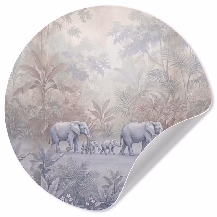 Olifant - Familie - Jungle - Illustratie - Grijs Wandcirkel behangsticker klein -3d