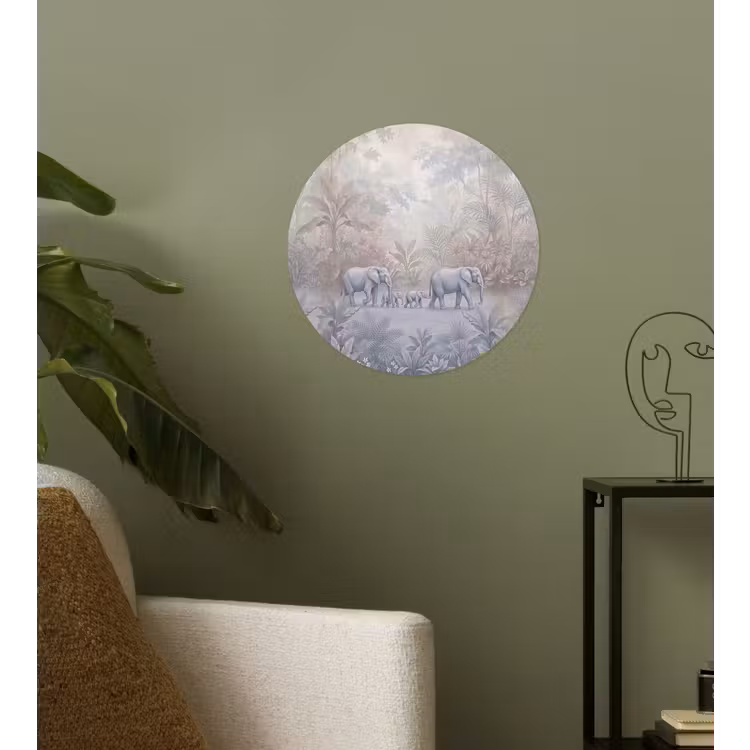 Olifant - Familie - Jungle - Illustratie - Grijs Wandcirkel behangsticker klein -sfeer2