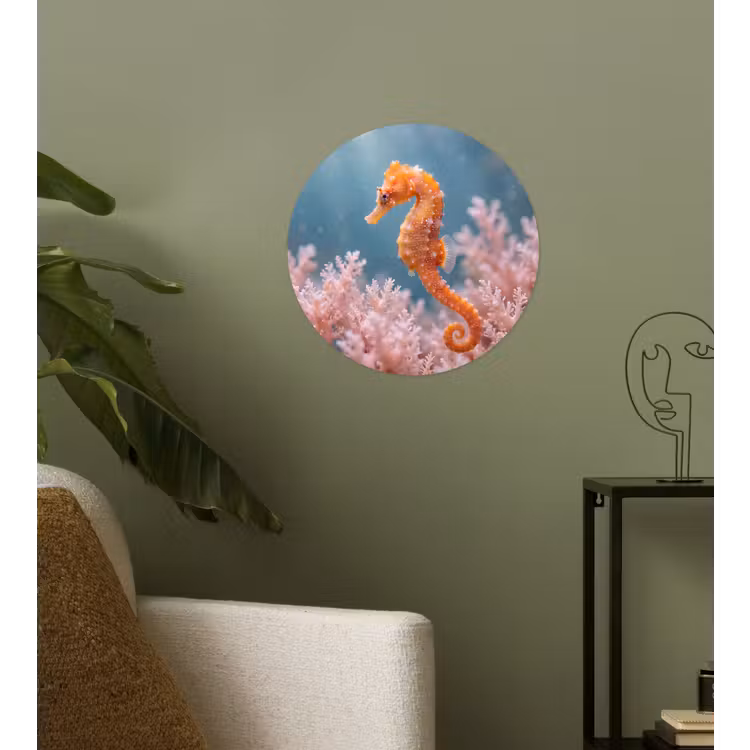 Vis - Koraal - Oceaan - Macro - Oranje Wandcirkel behangsticker klein -sfeer2
