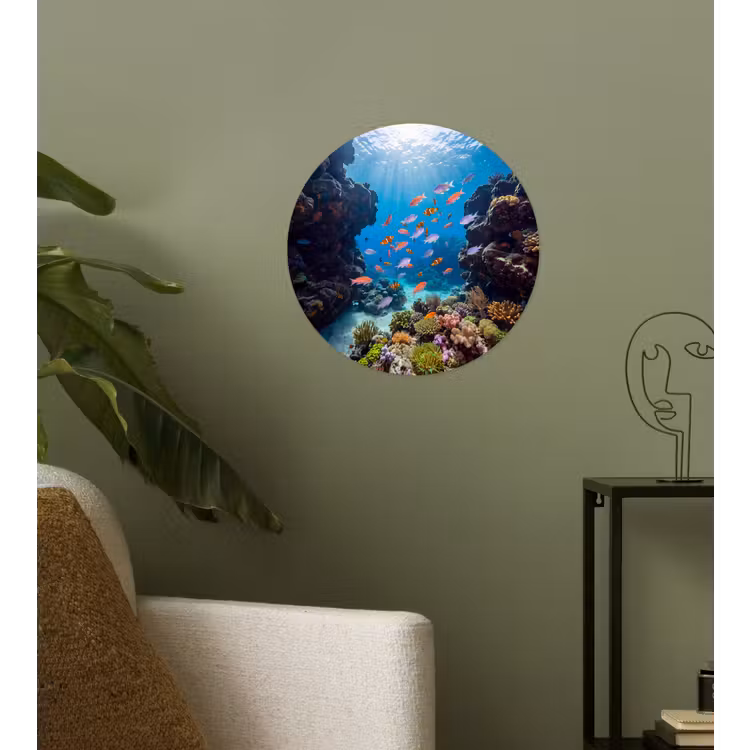Vis - Koraalrif - Onderwater - Levendig - Blauw Wandcirkel behangsticker klein -sfeer2