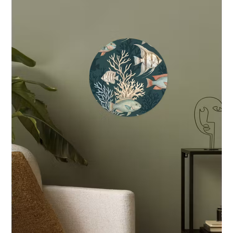 Vis - Koraal - Onderwater - Illustratie Wandcirkel behangsticker klein -sfeer2