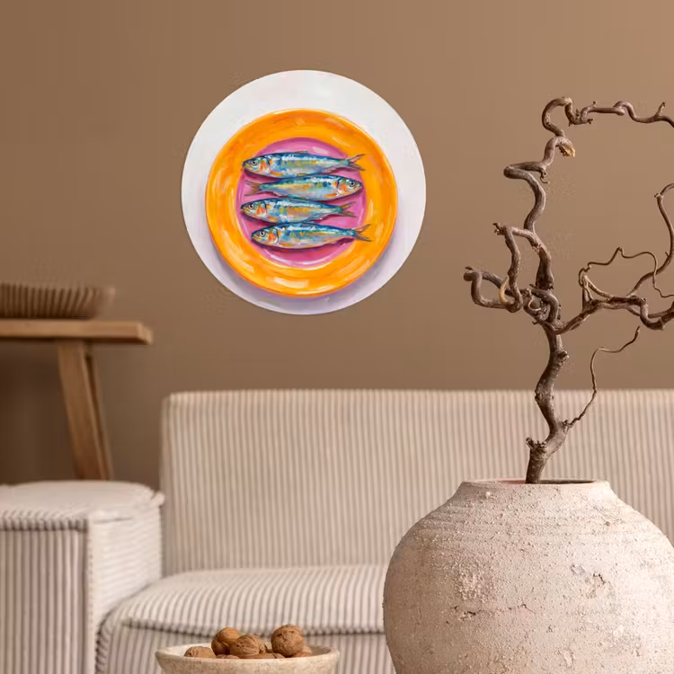 Vis - Vier - Eten - Modern - Kleurrijk Wandcirkel behangsticker klein -sfeer1