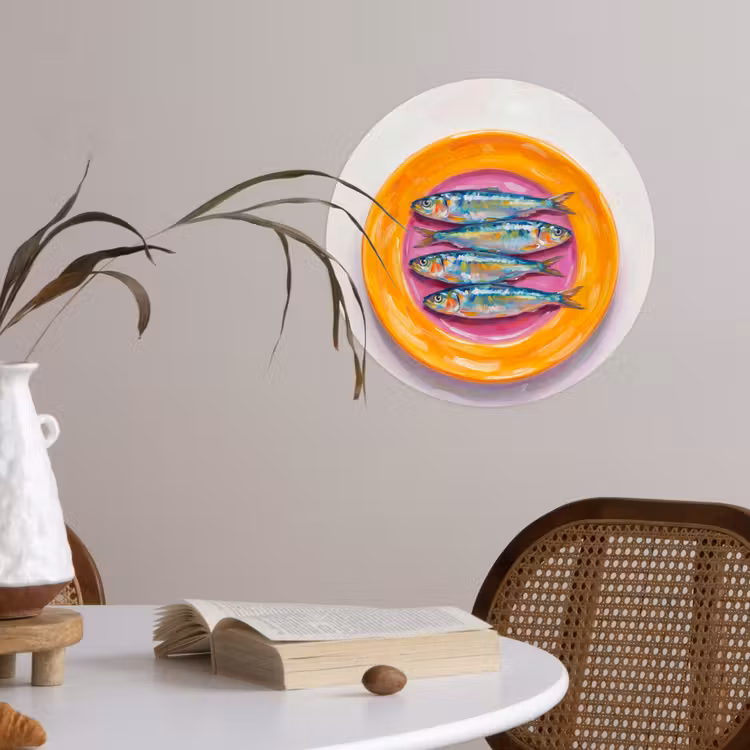 Vis - Vier - Eten - Modern - Kleurrijk Wandcirkel behangsticker klein -sfeer3