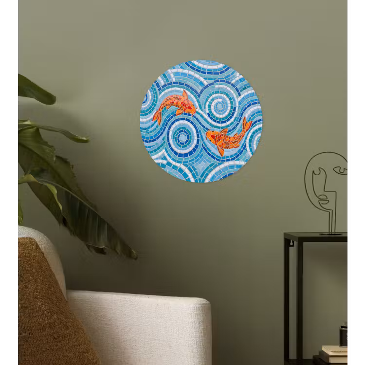 Vis - Mozaïek - Water - Decoratief - Blauw Wandcirkel behangsticker klein -sfeer2