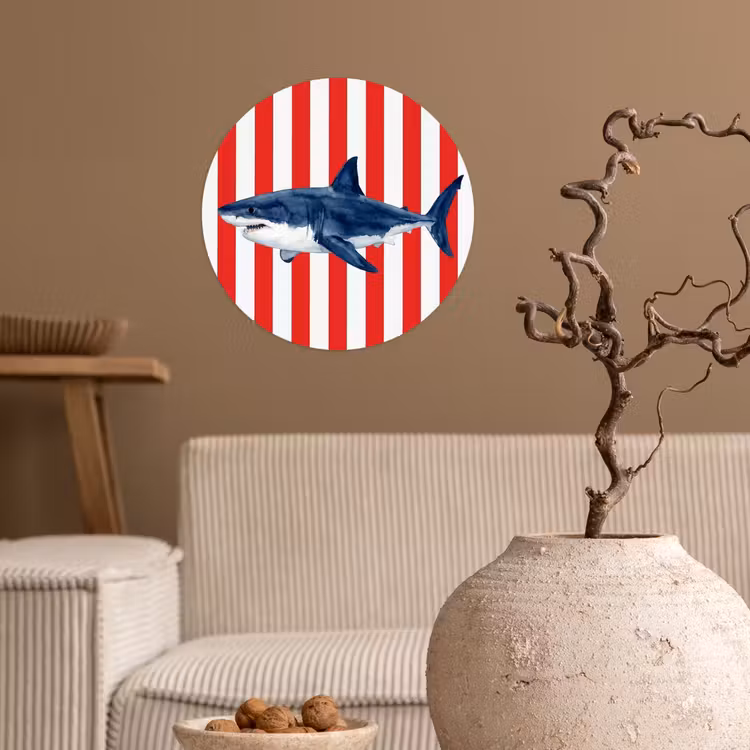 Vis - Haai - Zee - Illustratie - Blauw Wandcirkel behangsticker klein -sfeer1