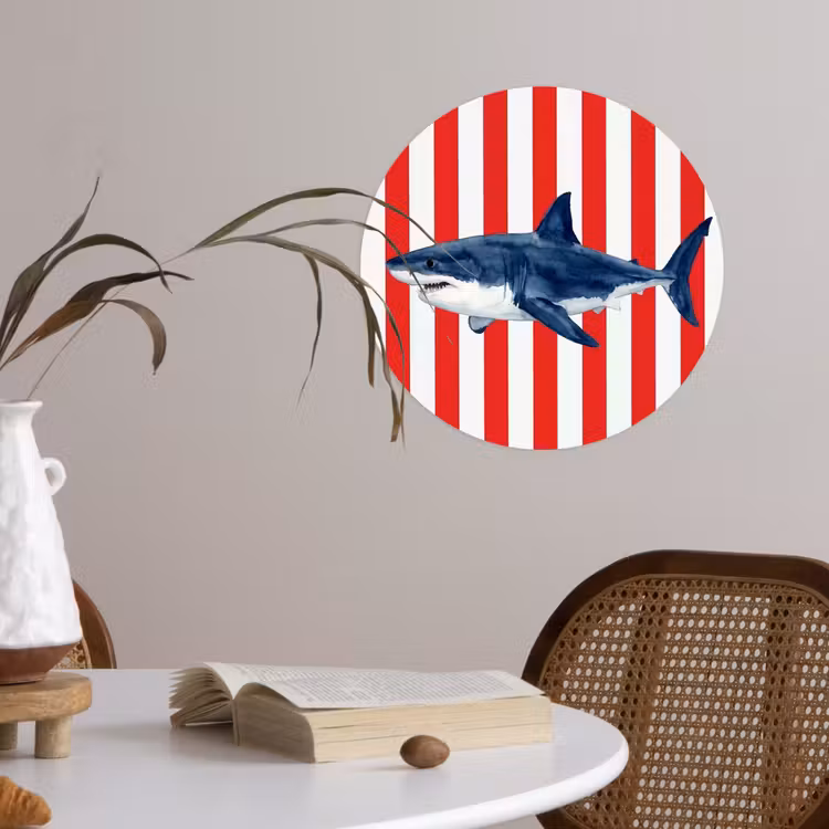 Vis - Haai - Zee - Illustratie - Blauw Wandcirkel behangsticker klein -sfeer3