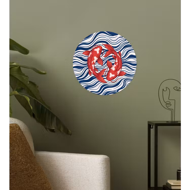 Vis - Water - Natuur - Illustratie - Rood Wandcirkel behangsticker klein -sfeer2