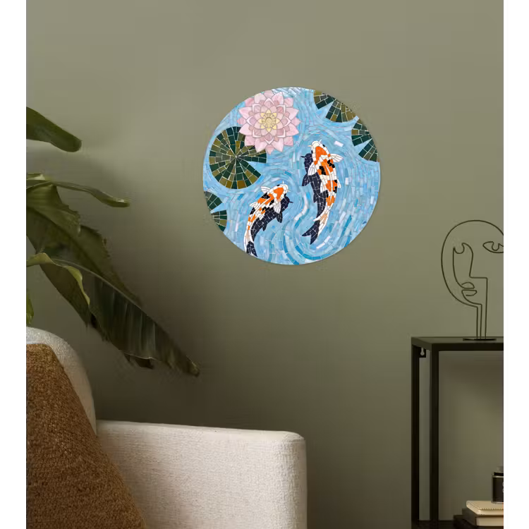 Vis - Water - Natuur - Mozaïek - Blauw Wandcirkel behangsticker klein -sfeer2