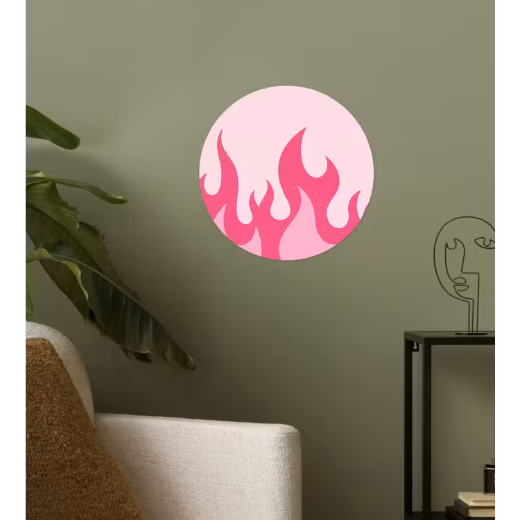 Vlammen - Patroon - Abstract - Modern - Roze Wandcirkel behangsticker klein -sfeer2
