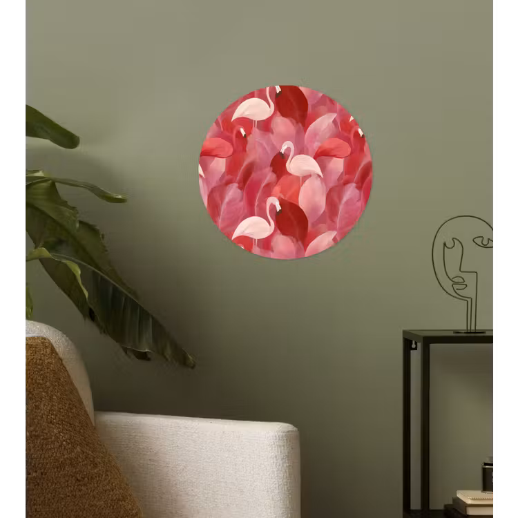 Flamingo - Botanisch - Elegant - Roze - Rood Wandcirkel behangsticker klein 186 -sfeer2