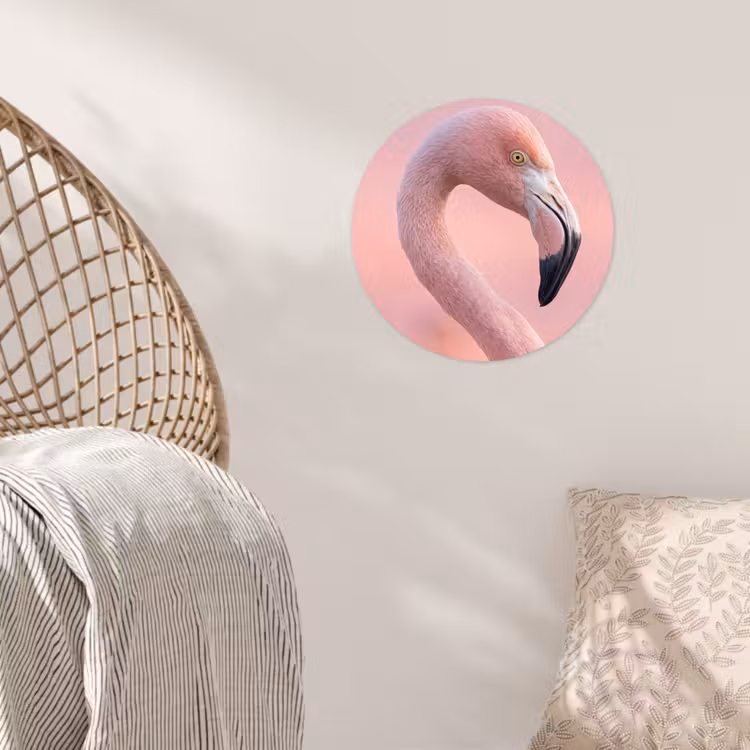 Flamingo - Portret - Roze Wandcirkel behangsticker klein -sfeer4