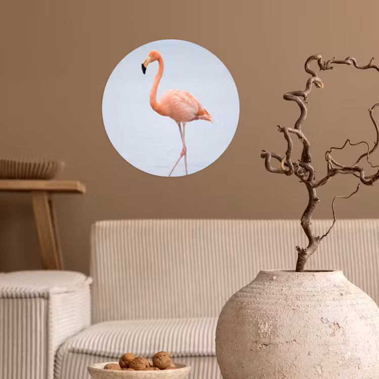 Flamingo - Zee - Roze Wandcirkel behangsticker klein -sfeer1