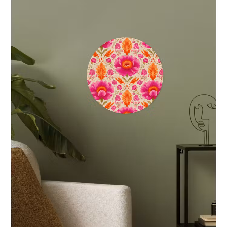 Bloemen - Barok - Roze - Oranje Wandcirkel behangsticker klein 186 -sfeer2