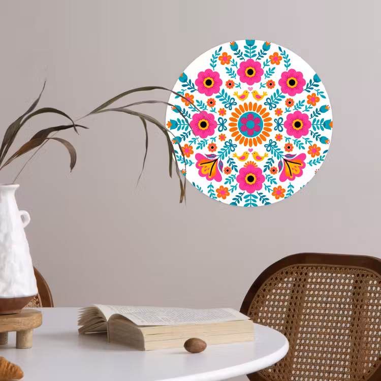 Bloemen - Vogel - Patroon - Kleurrijk - Modern Wandcirkel behangsticker klein -sfeer3