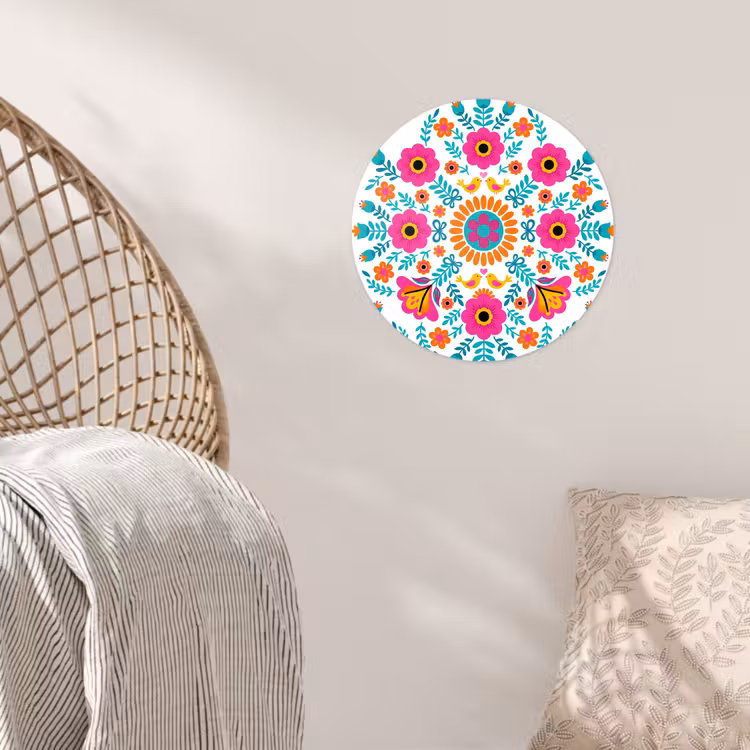 Bloemen - Vogel - Patroon - Kleurrijk - Modern Wandcirkel behangsticker klein -sfeer4