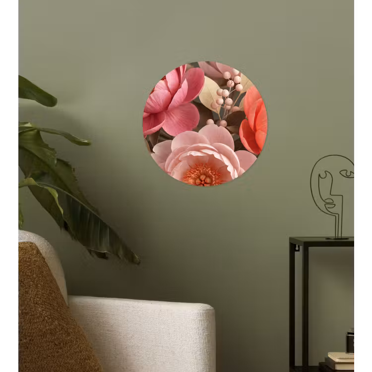 Bloemen - Bloesem - Zacht - Koraal - Decoratie Wandcirkel behangsticker klein -sfeer2