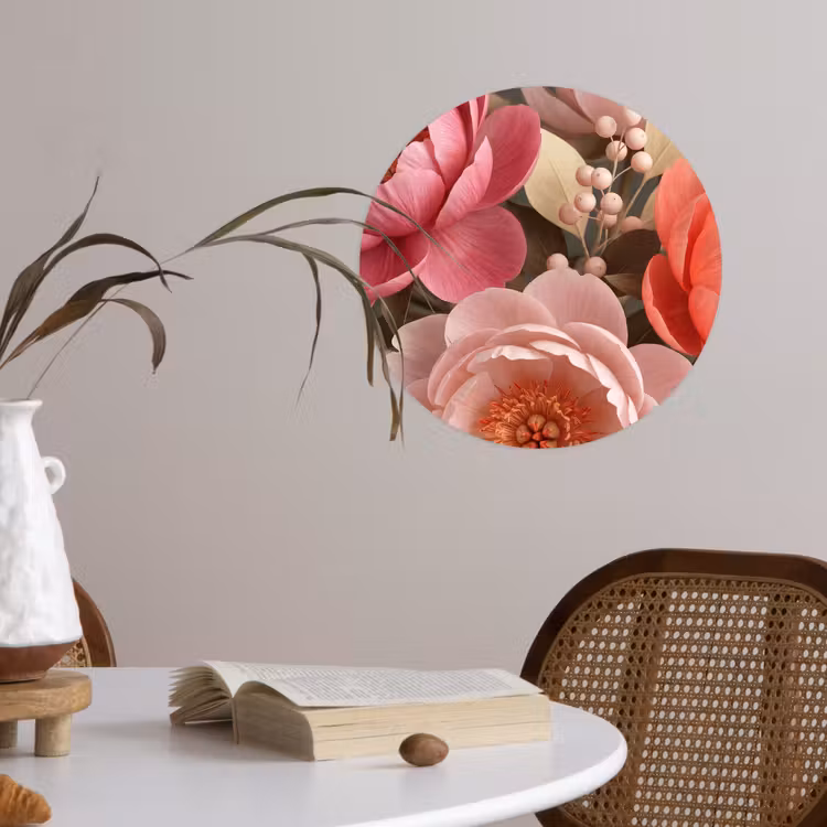 Bloemen - Bloesem - Zacht - Koraal - Decoratie Wandcirkel behangsticker klein -sfeer3