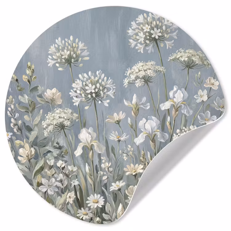 Bloemen - Botanisch - Blauw Wandcirkel behangsticker klein -3d