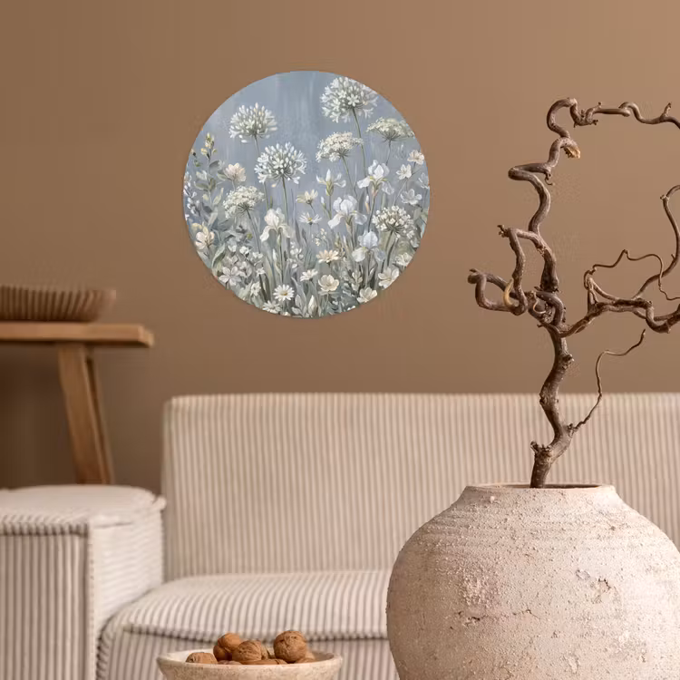Bloemen - Botanisch - Blauw Wandcirkel behangsticker klein -sfeer1