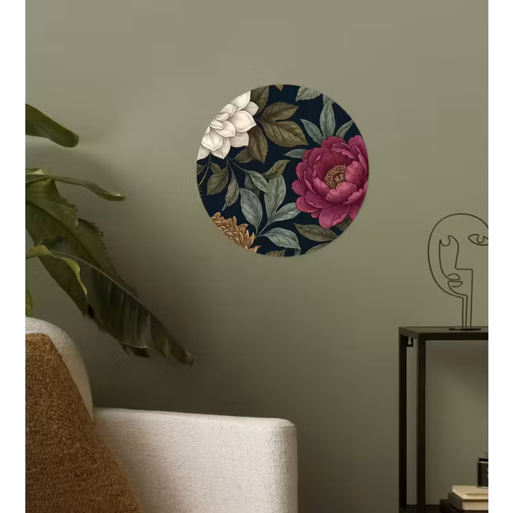 Bloemen - Botanisch - Illustratie - Donker - Vintage Wandcirkel behangsticker klein -sfeer2