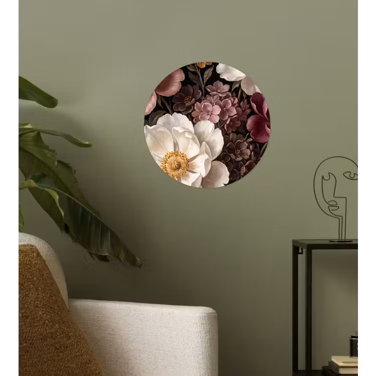 Bloemen - Boeket - Klassiek - Donker - Rood Wandcirkel behangsticker klein -sfeer2