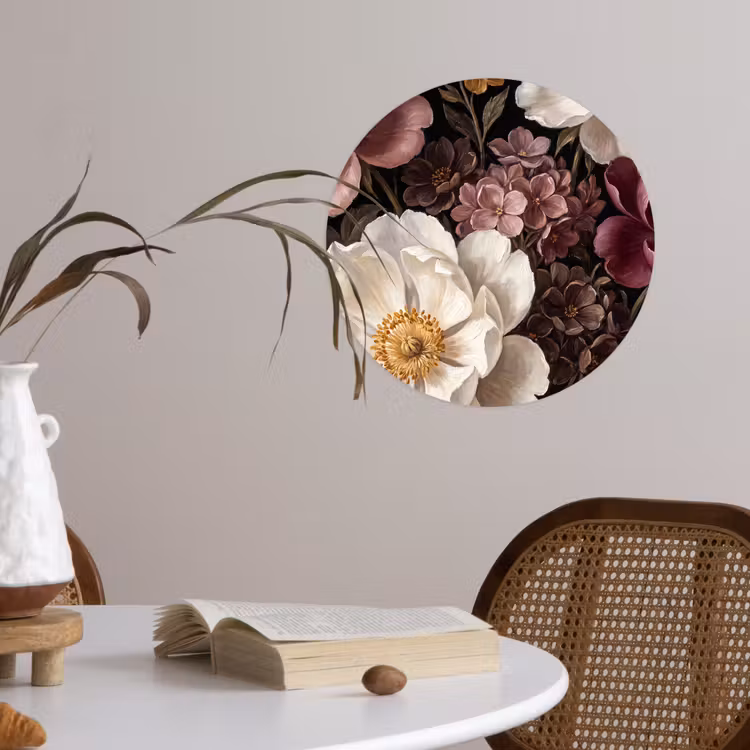 Bloemen - Boeket - Klassiek - Donker - Rood Wandcirkel behangsticker klein -sfeer3