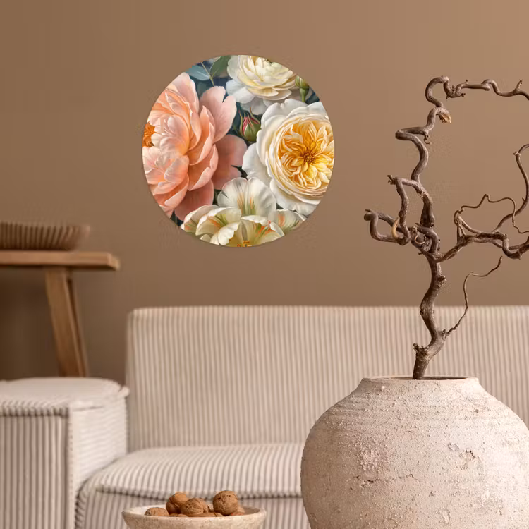 Bloemen - Boeket - Natuur - Klassiek - Kleurrijk Wandcirkel behangsticker klein -sfeer1