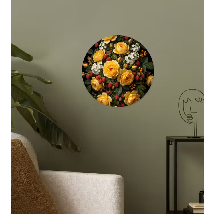 Bloemen - Boeket - Natuur - Klassiek - Geel Wandcirkel behangsticker klein -sfeer2