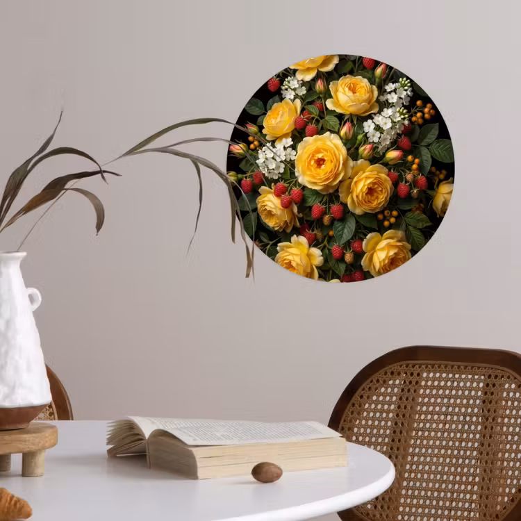 Bloemen - Boeket - Natuur - Klassiek - Geel Wandcirkel behangsticker klein -sfeer3