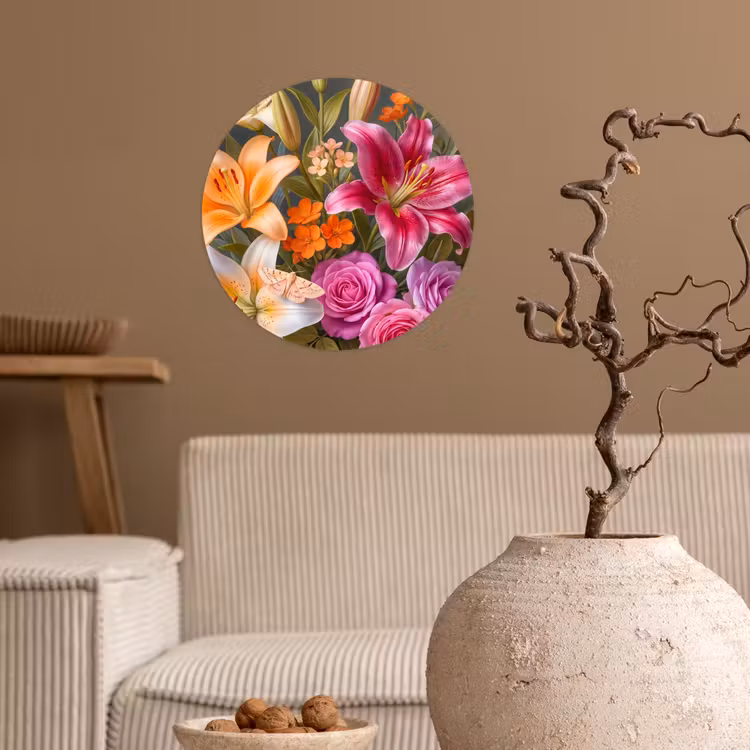 Bloemen - Boeket - Natuur - Kleurrijk - Modern Wandcirkel behangsticker klein -sfeer1