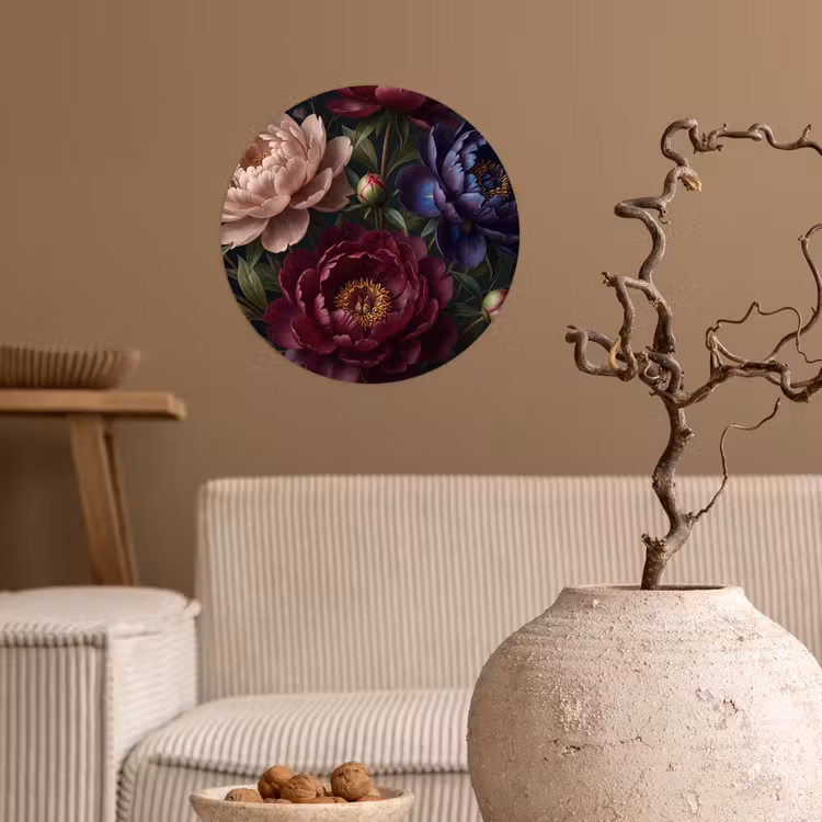 Bloemen - Boeket - Natuur - Modern - Donker Wandcirkel behangsticker klein -sfeer1
