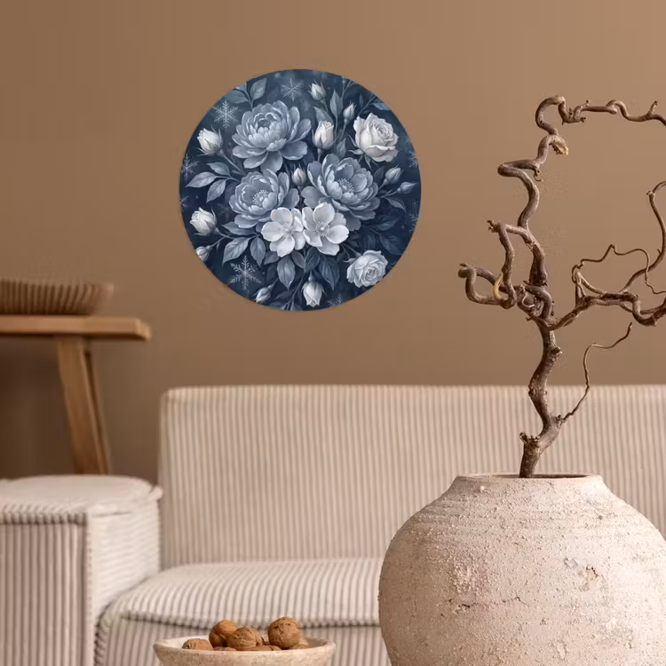 Bloemen - Boeket - Winter - Abstract - Blauw Wandcirkel behangsticker klein -sfeer1