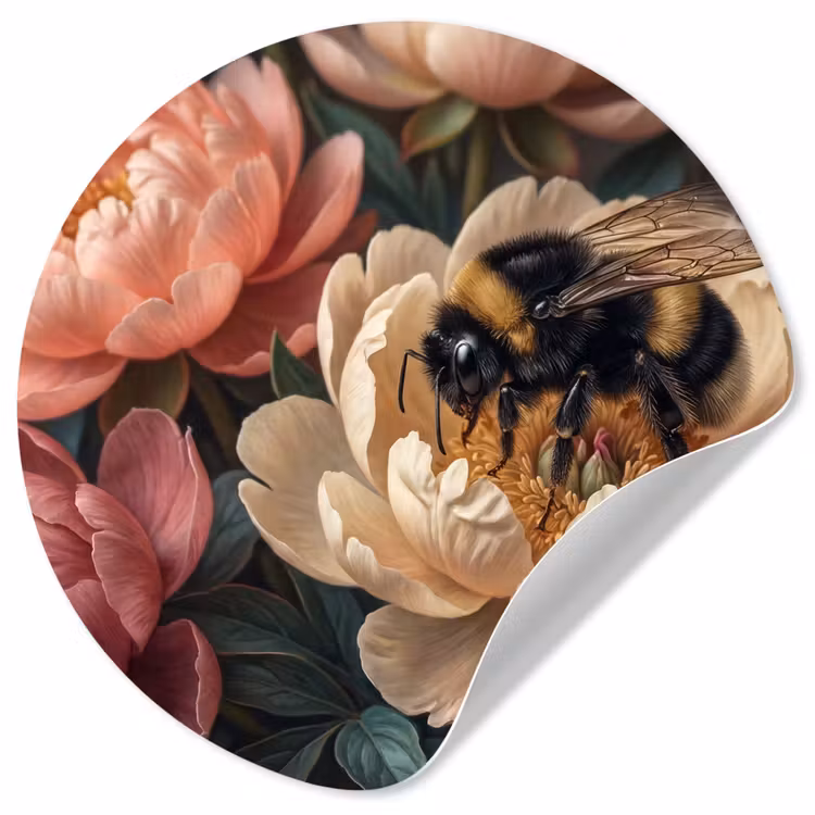 Bloemen - Insect - Natuur - Roze Wandcirkel behangsticker klein -3d