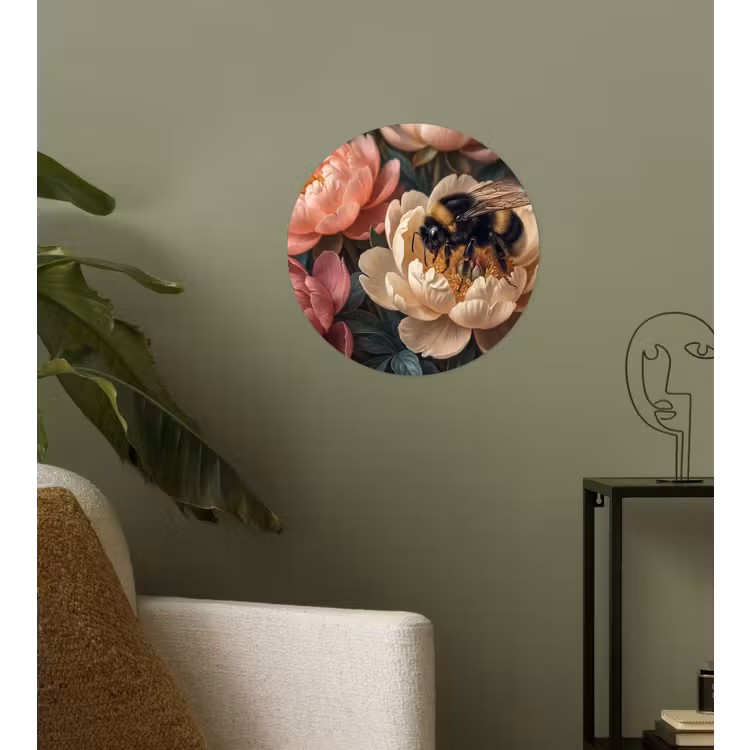 Bloemen - Insect - Natuur - Roze Wandcirkel behangsticker klein -sfeer2