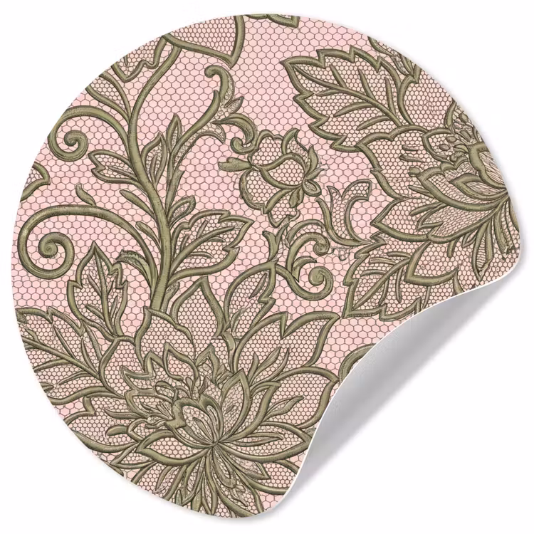 Bloemen - Kant - Patroon - Klassiek - Groen Wandcirkel behangsticker klein -3d