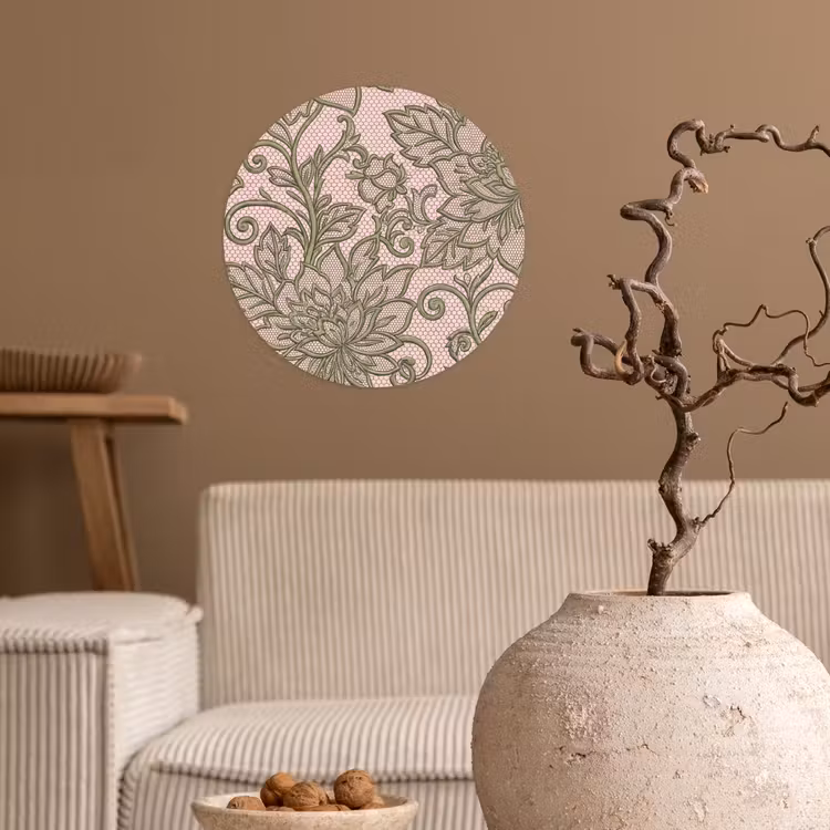 Bloemen - Kant - Patroon - Klassiek - Groen Wandcirkel behangsticker klein -sfeer1