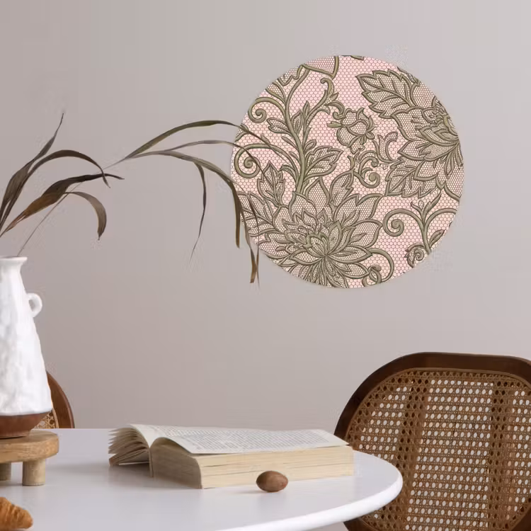 Bloemen - Kant - Patroon - Klassiek - Groen Wandcirkel behangsticker klein -sfeer3