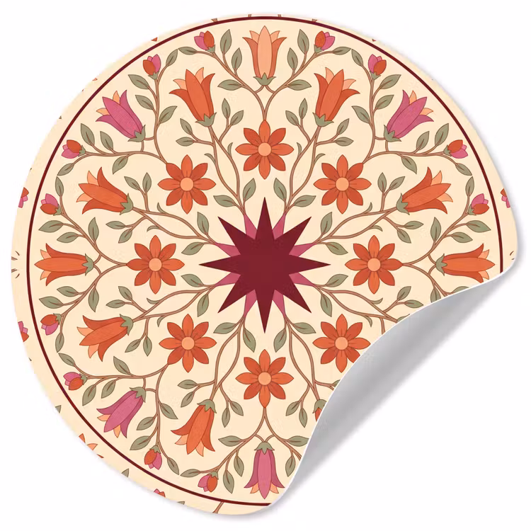 Bloemen - Mandala - Decoratief - Rood Wandcirkel behangsticker klein -3d
