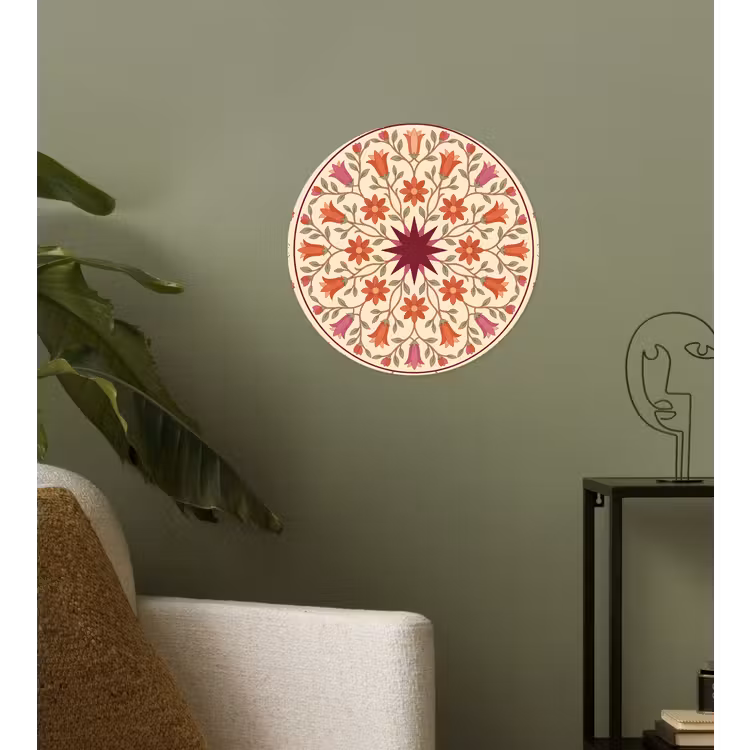 Bloemen - Mandala - Decoratief - Rood Wandcirkel behangsticker klein -sfeer2