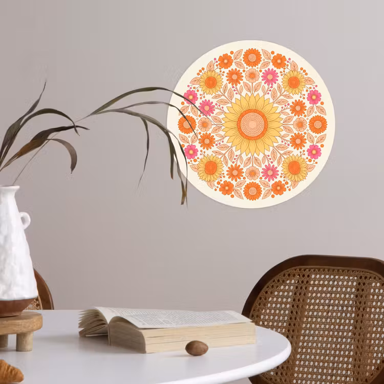 Bloemen - Mandala - Patroon - Kleurrijk Wandcirkel behangsticker klein -sfeer3