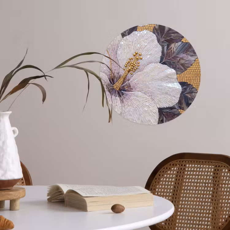 Bloemen - Mozaïek - Kunst - Modern - Goud Wandcirkel behangsticker klein -sfeer3