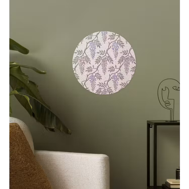 Bloemen - Mozaïek - Natuur - Patroon - Paars Wandcirkel behangsticker klein -sfeer2