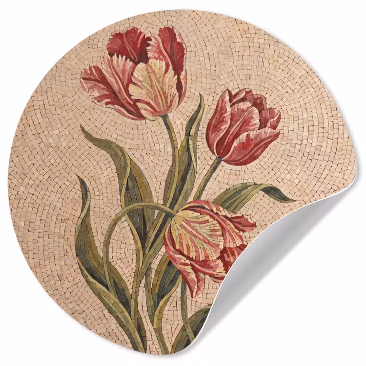 Bloemen - Mozaïek - Rood - Groen - Kunst Wandcirkel behangsticker klein -3d