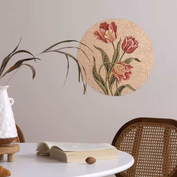 Bloemen - Mozaïek - Rood - Groen - Kunst Wandcirkel behangsticker klein -sfeer3