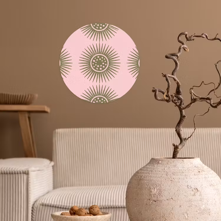 Bloemen - Patroon - Abstract - Roze - Groen Wandcirkel behangsticker klein -sfeer1