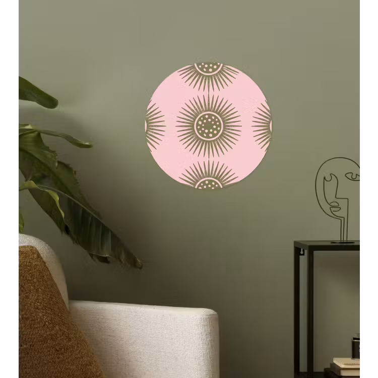 Bloemen - Patroon - Abstract - Roze - Groen Wandcirkel behangsticker klein -sfeer2