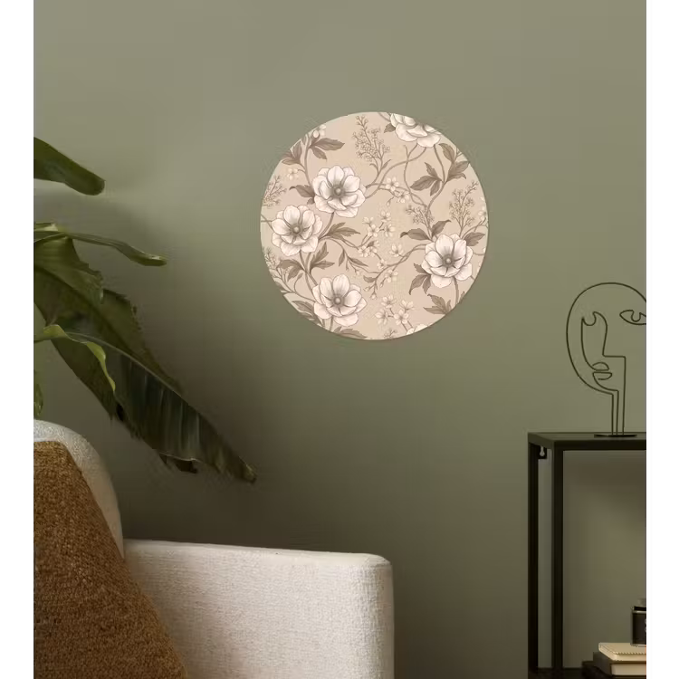 Bloemen - Patroon - Beige Wandcirkel behangsticker klein -sfeer2