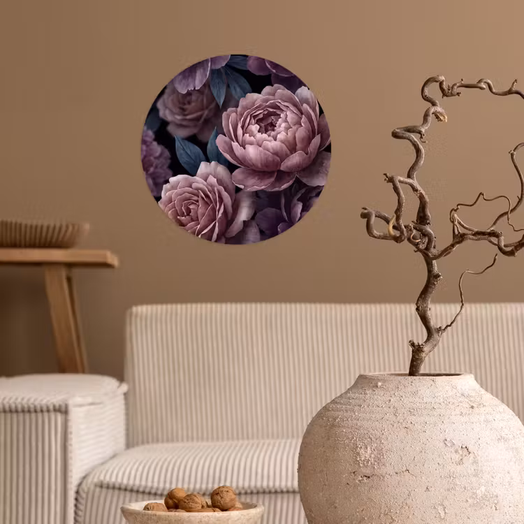 Bloemen - Patroon - Donker - Botanisch - Paars Wandcirkel behangsticker klein -sfeer1